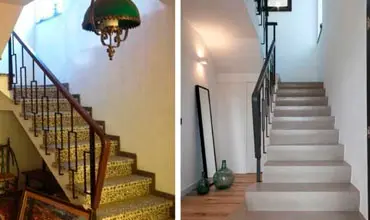 Antes y después de una escalera remodelada
